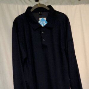 NWT-MagcoMsen Mans Long Sleeve Shirt-Navy Blue-Medium-100% Polyester (DAR368)